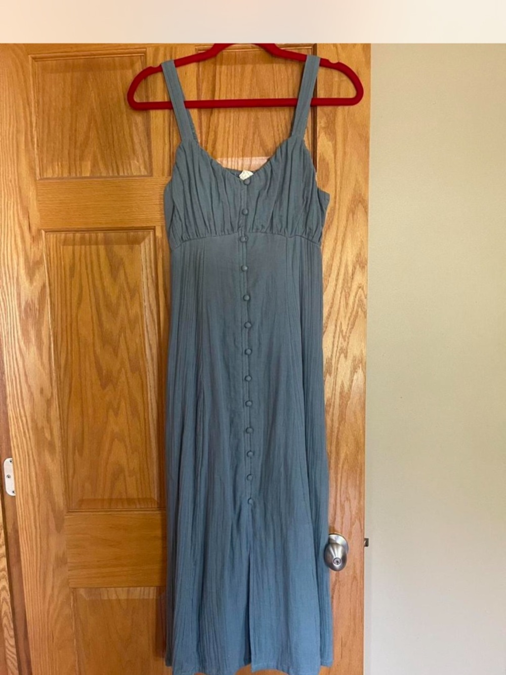 Sleeveless Button-Front Maxi Dress in Dusty Blue